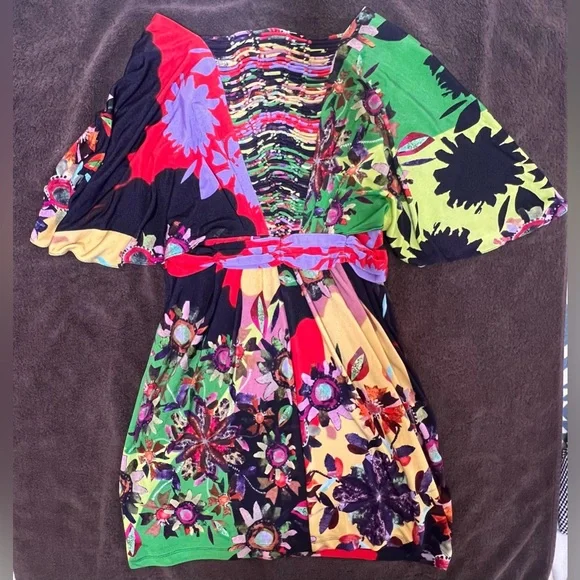 Ranna Gill x Anthropologie Multicolor Floral Knot-Front Dress. Size Medium. - Picture 6 of 11